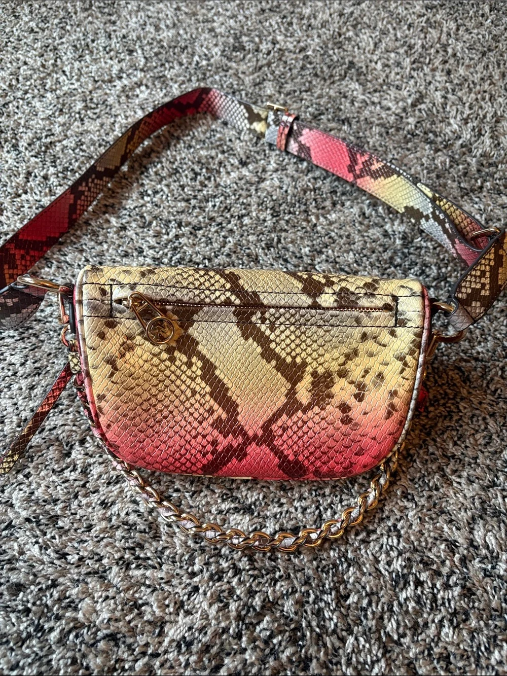 Michael Kors Pink Multicolor Snake-Print Mini Crossbody Bag